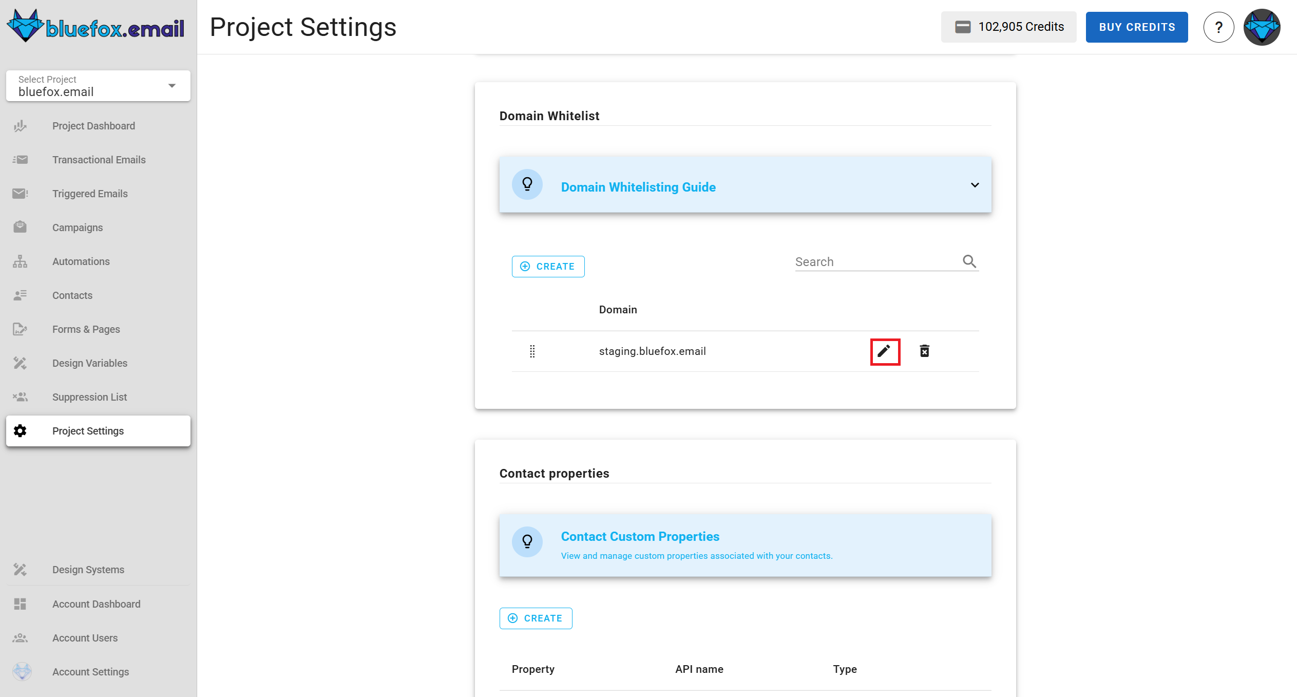 A screenshot of a project settings domain whitelist section edit domain.