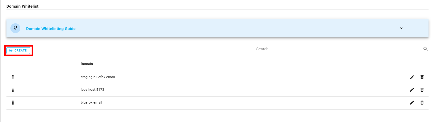 A screenshot of a project settings domain whitelist section edit domain.
