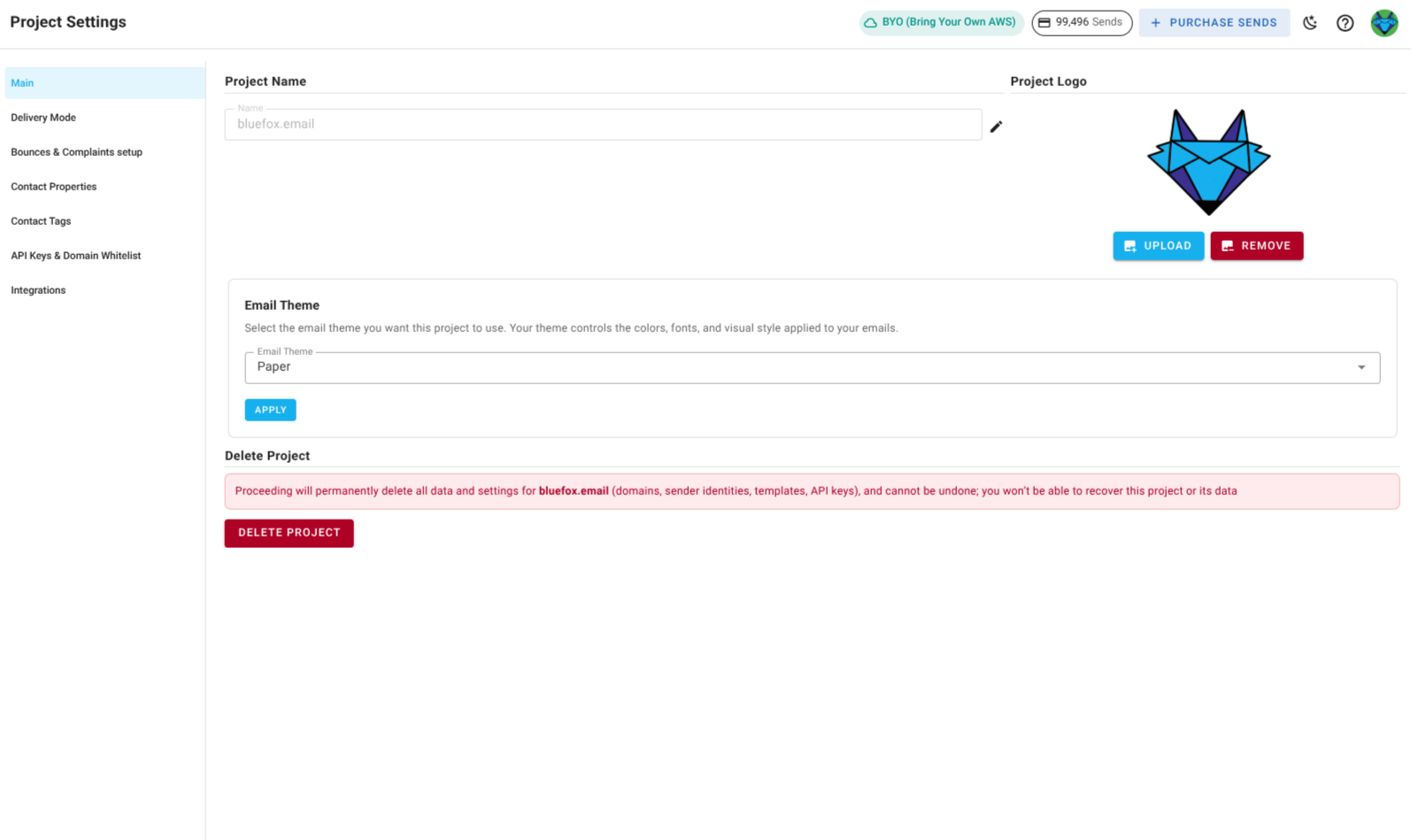 A screenshot of a project settings logo section.