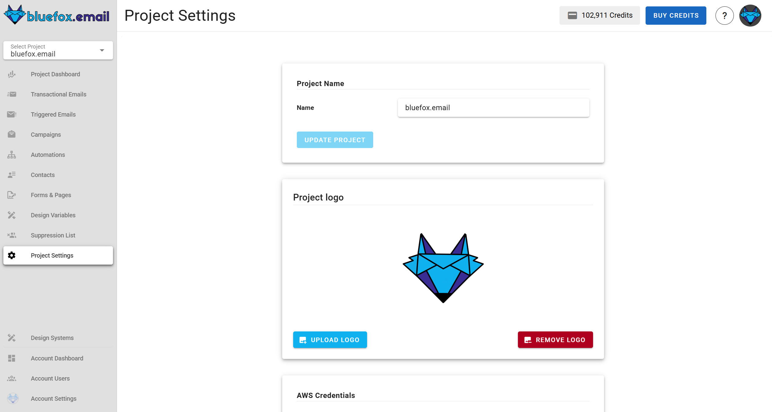 A screenshot of a project settings logo section.