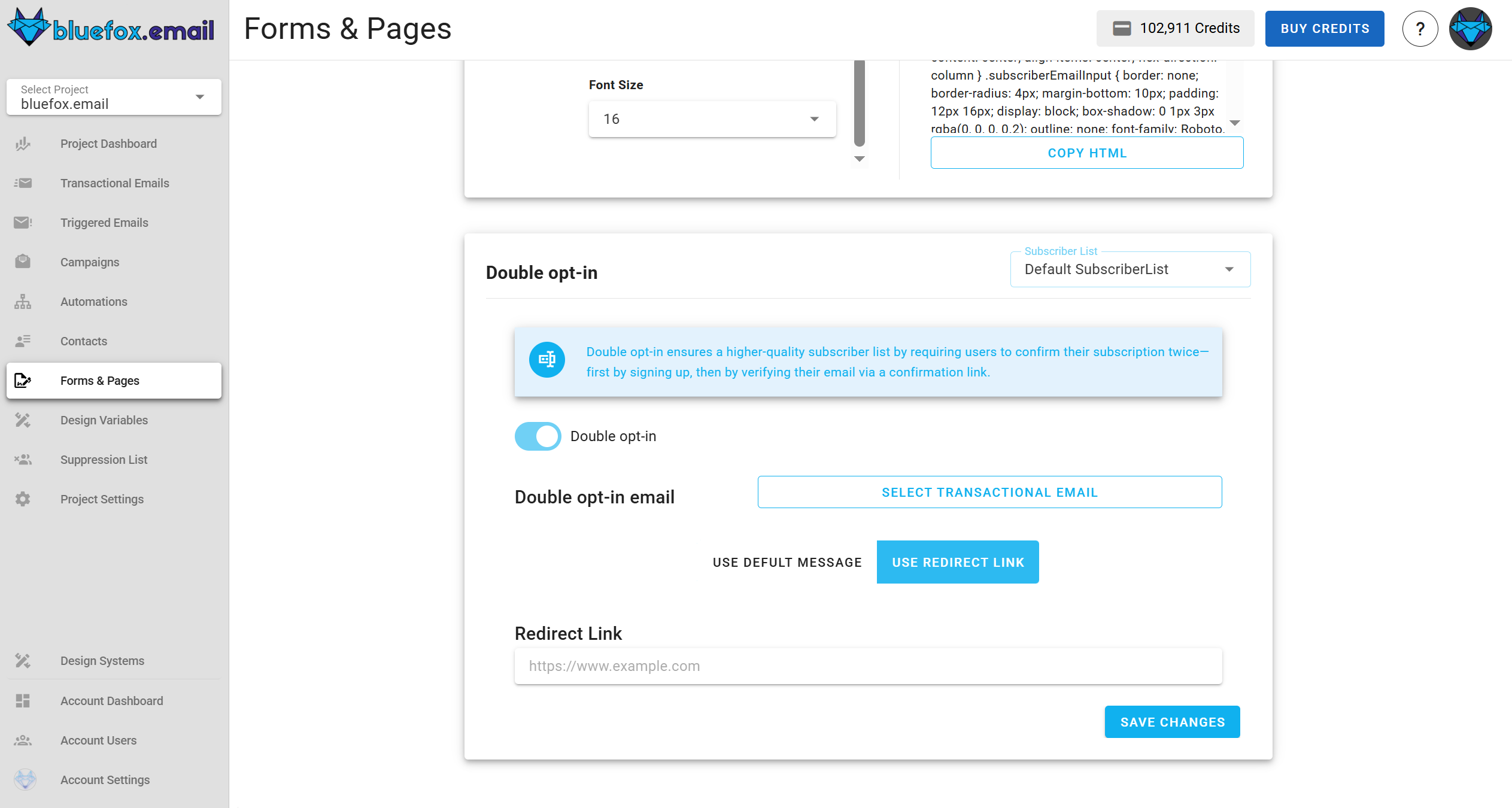 Screenshot of the subscriber lists customizing confirmation message page