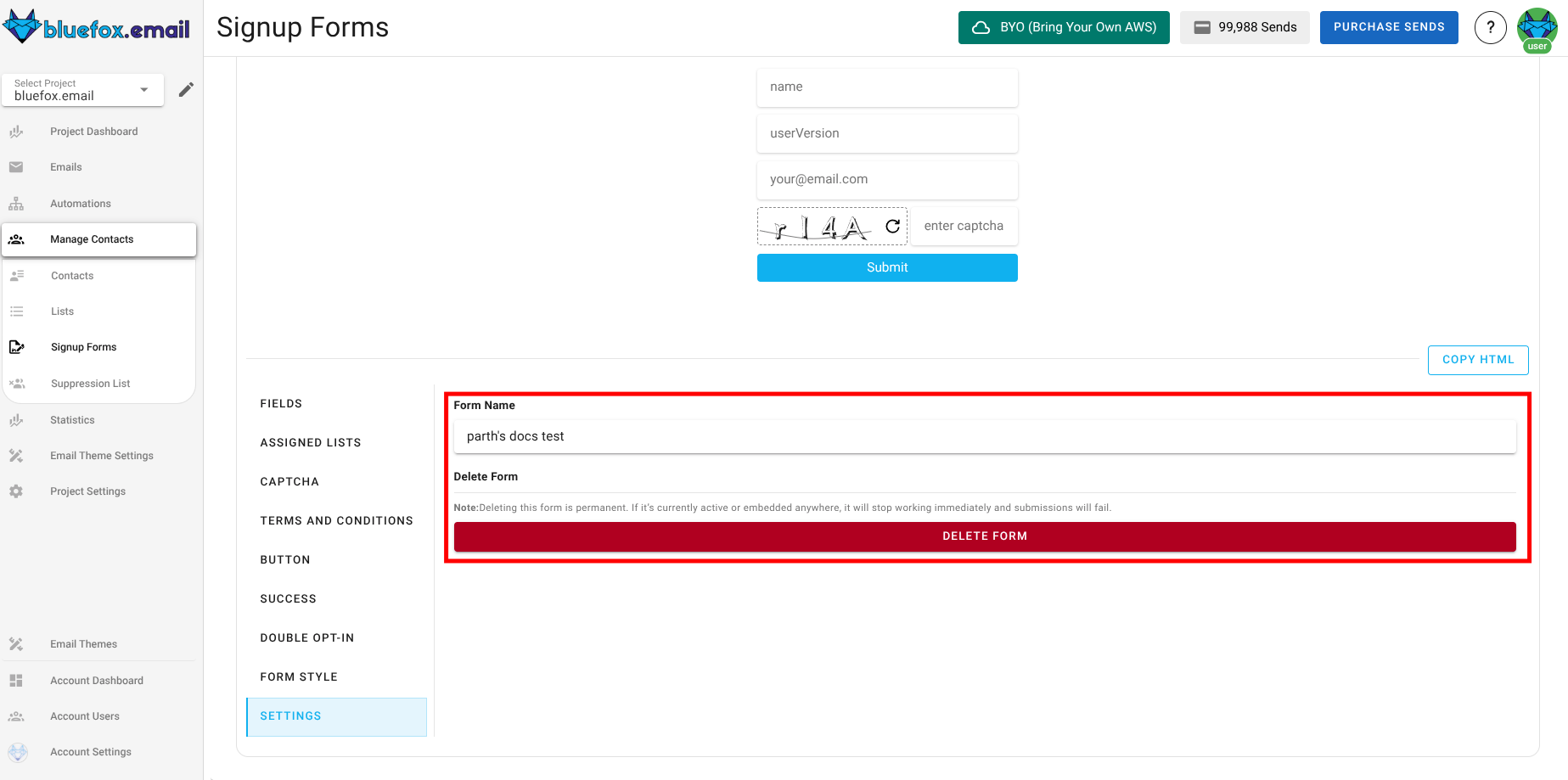 Screenshot of the subscriber lists sign-up page settings section