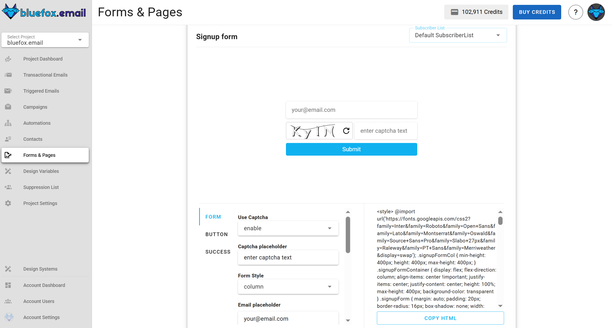 Screenshot of the subscriber lists sign-up page