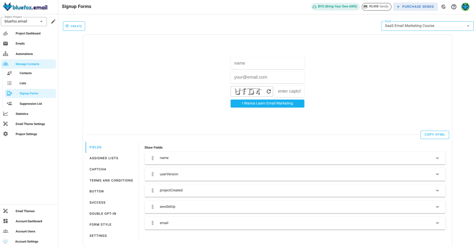 Screenshot of the subscriber lists sign-up page
