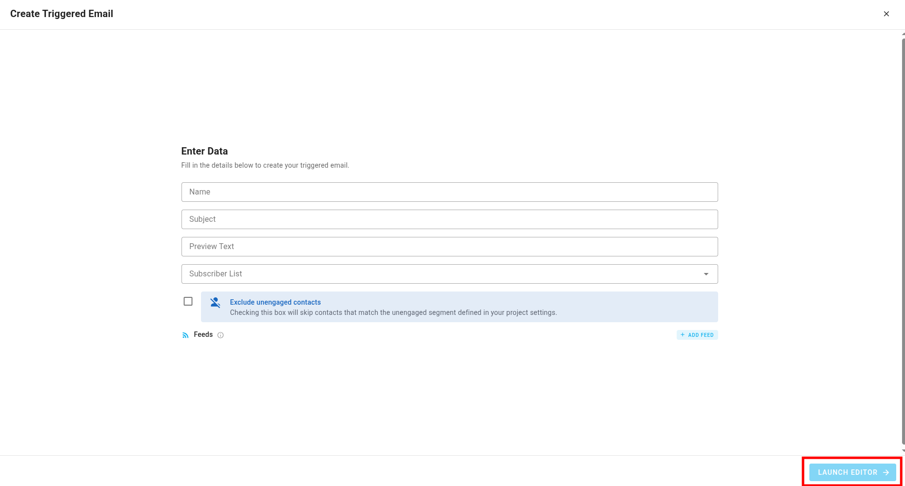 A screenshot of a project's triggered emails - create: summary.