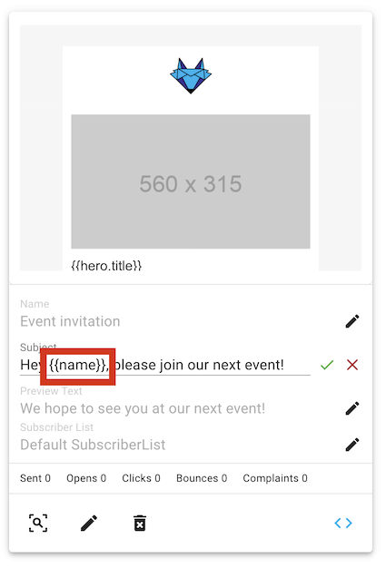 A screenshot of a triggered email, with a merge tag being used in the subject and the preview text.