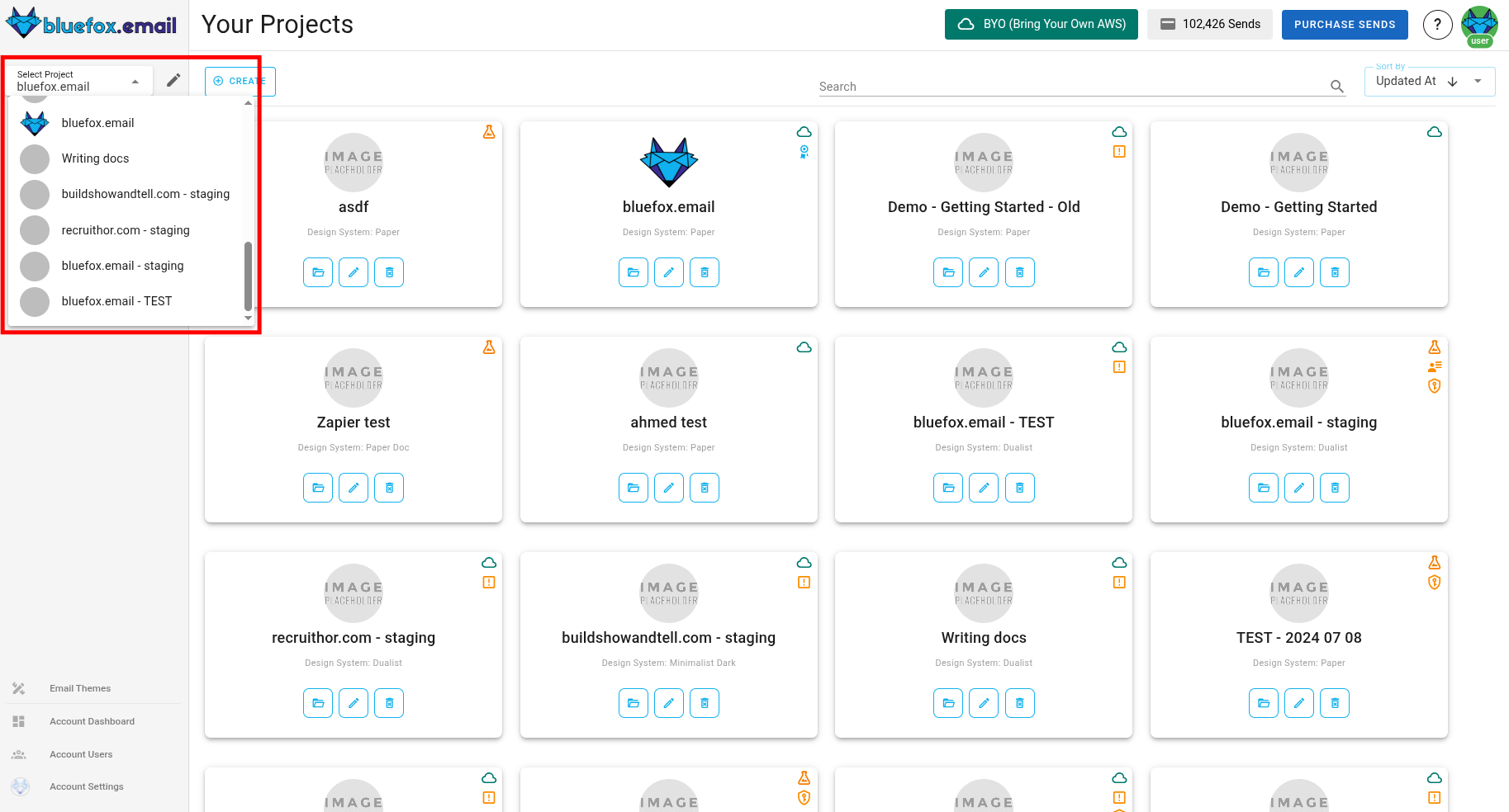 A screenshot of the projects section.