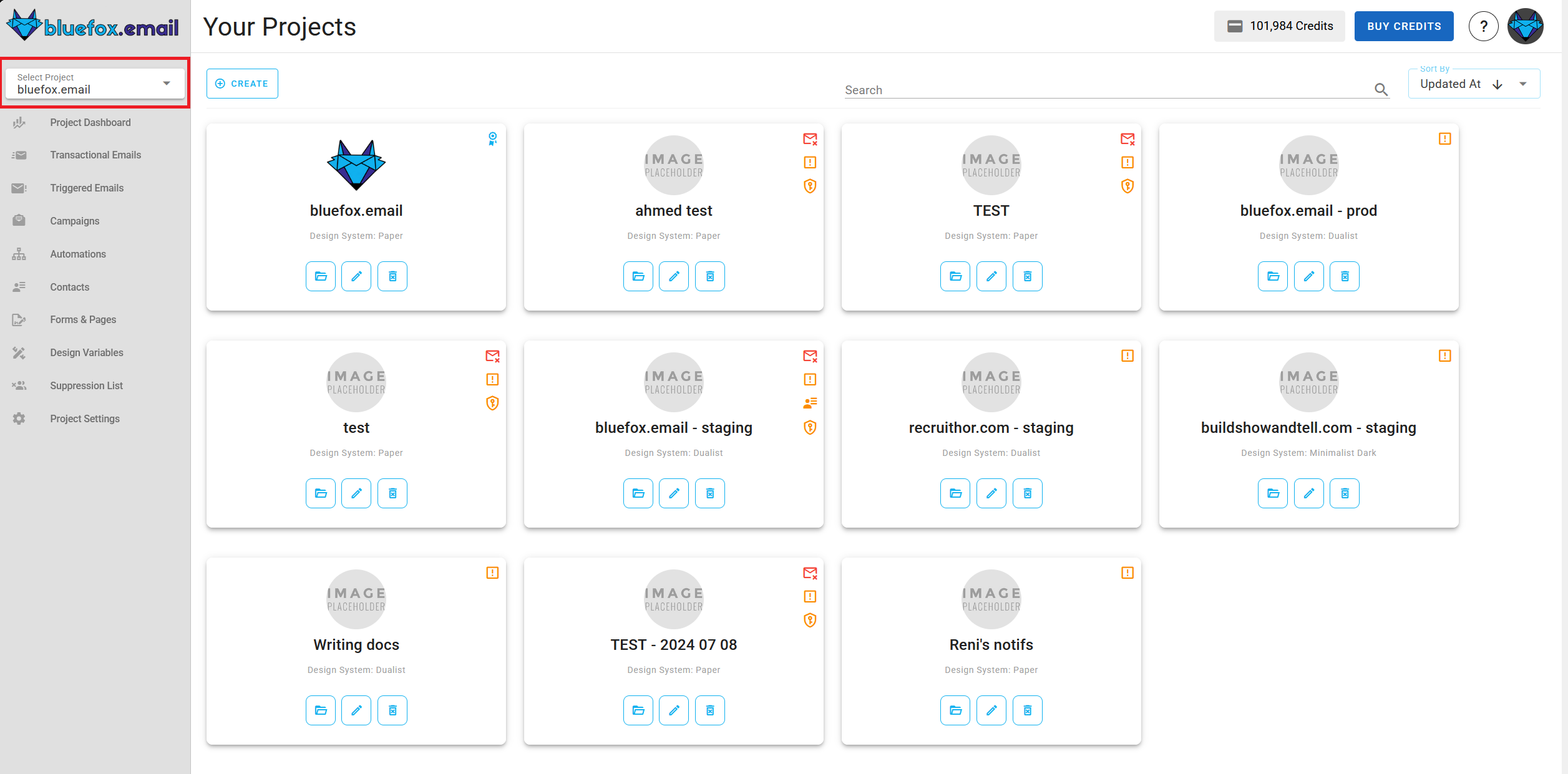 A screenshot of the projects section.