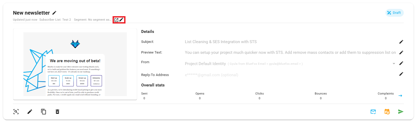 A screenshot of a campaign - link to redirect to subscriber list.