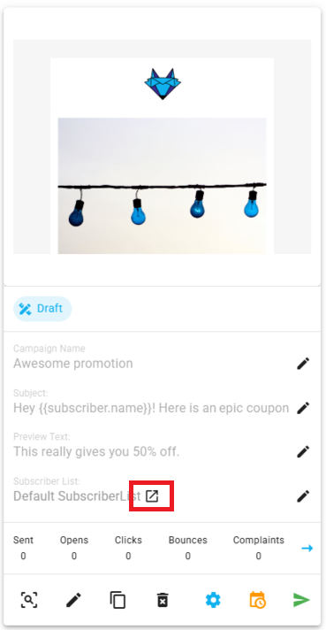 A screenshot of a campaign - link to redirect to subscriber list.