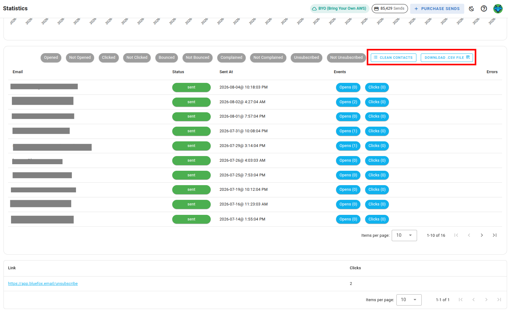 Download and list cleaning options