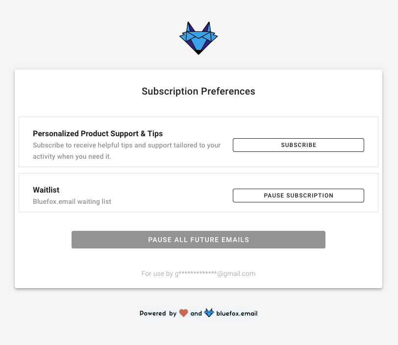 Subscription preferences page - pause only.