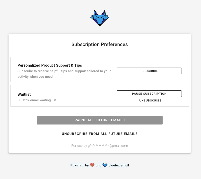 Subscription preferences page