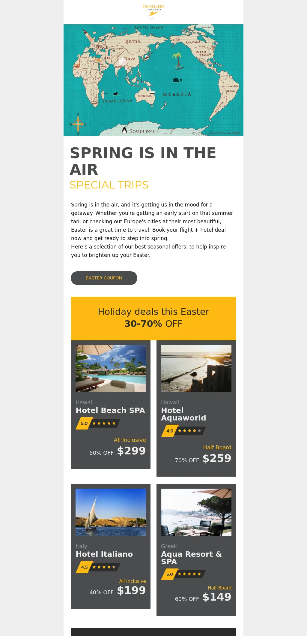 Travel promotional email template with holiday deals